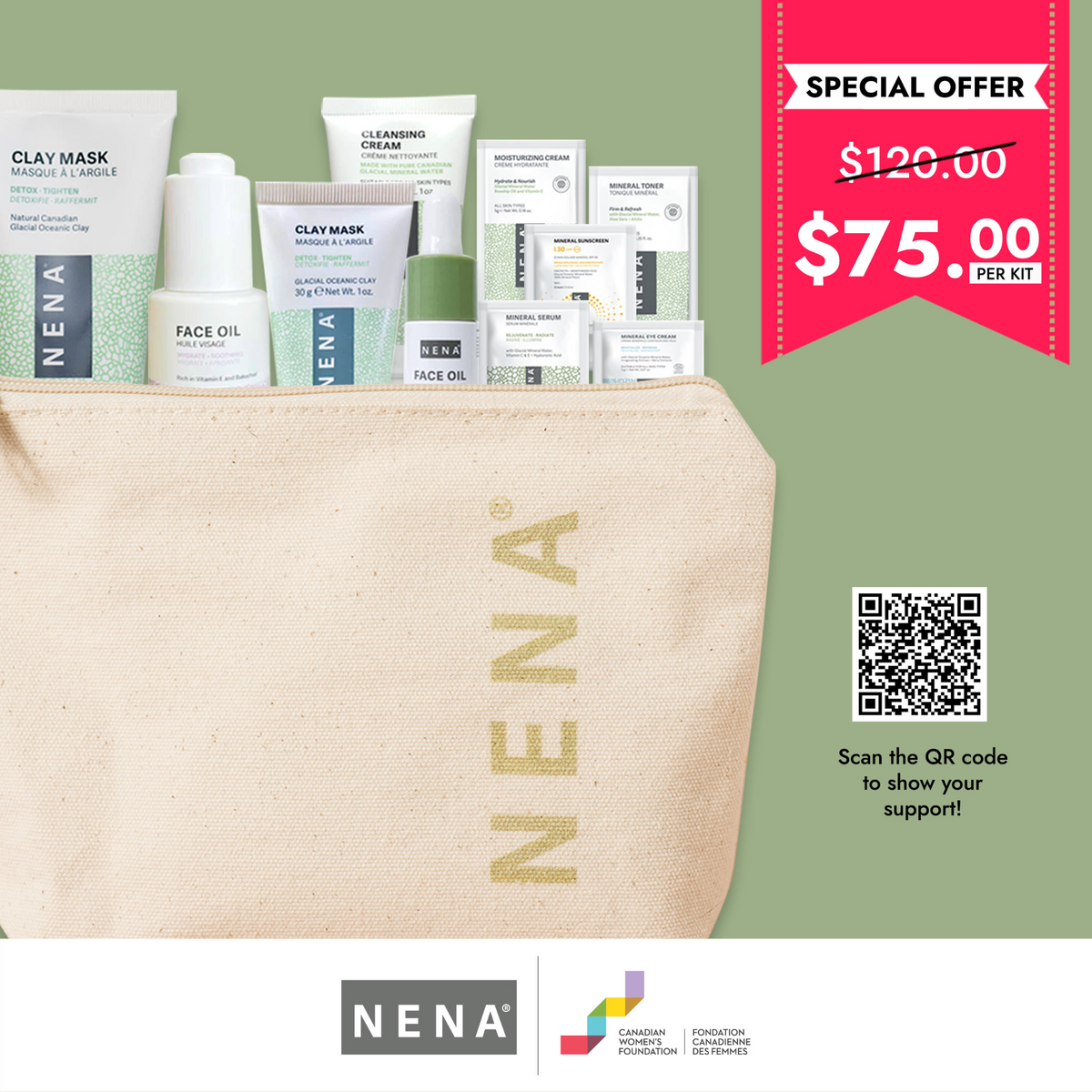 NENA Glacial Clay Skincare Essentials Kit in support of Canadian Women's Foundation - Special Offer